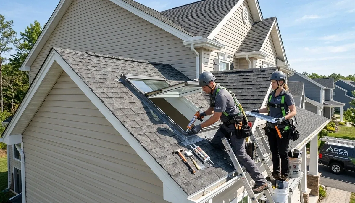 Technician repairing skylight on vinyl-sided home in Orlando FL
