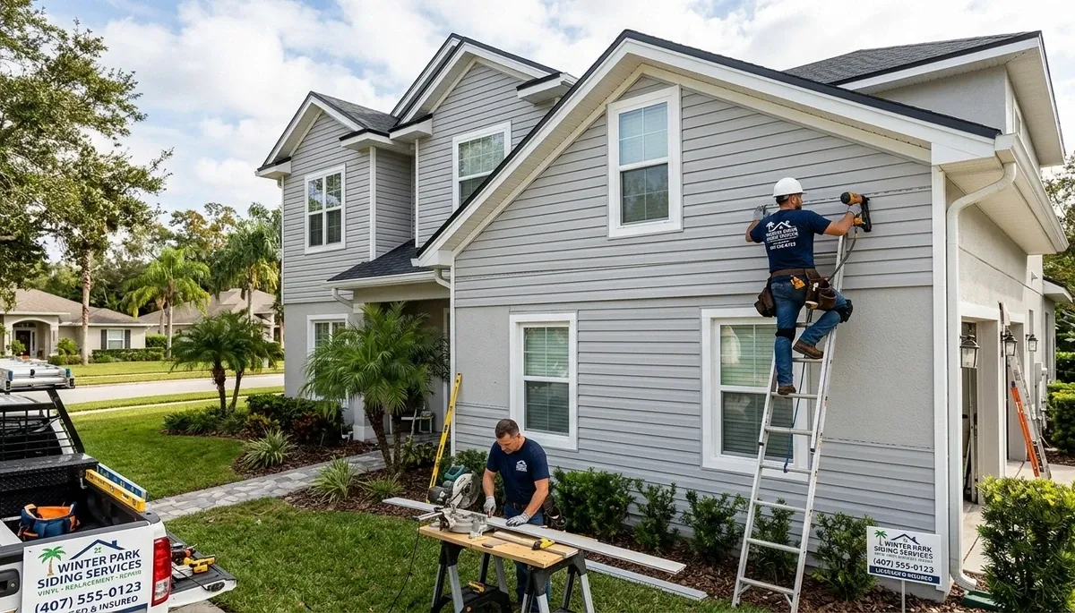 Vinyl siding installation on Orlando FL home exterior by local sidingorlandofl.com experts