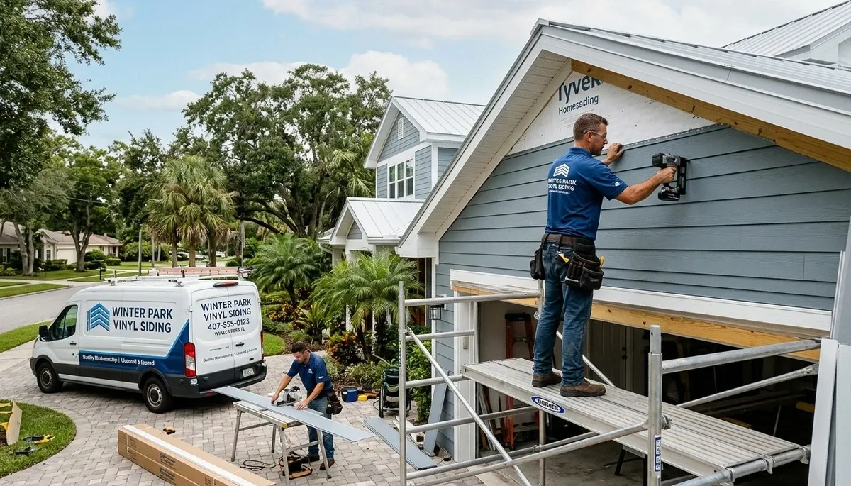 Professional vinyl siding contractors in Orlando FL installing durable home exterior panels