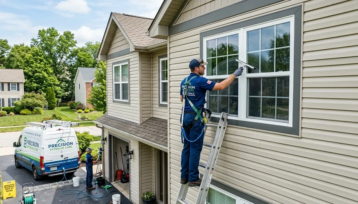 Professional window cleaning on vinyl siding home in Orlando, FL by Next Level Exteriors