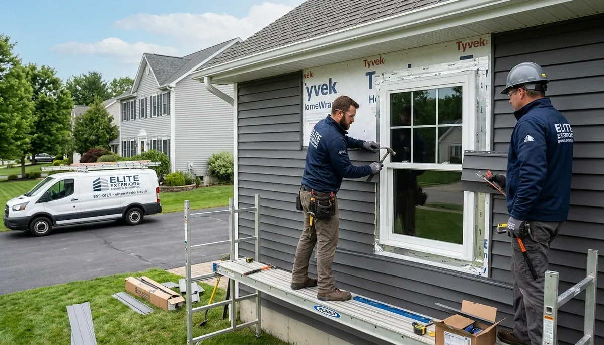 Technician installing energy-efficient window with vinyl siding in Orlando, FL home exterior